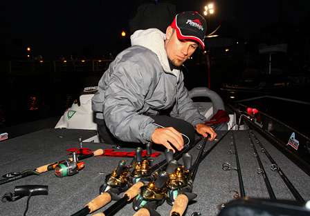 John Crews readies his gear for a day of sight fishing. 