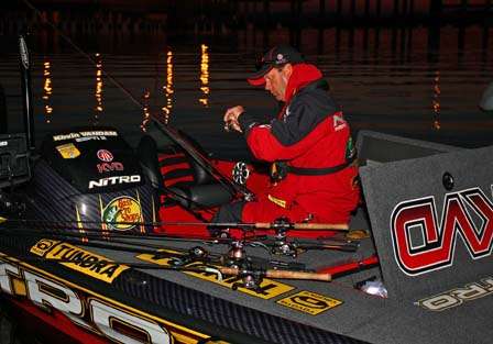 Kevin VanDam has a pile of rods he's getting ready for Day Three.