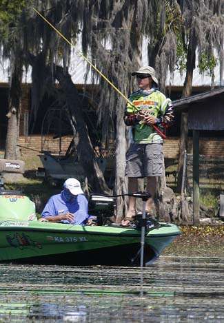 While his Marshal records a bass catch in his BassTrakk transmitter, Brent Chapman goes hunting for another keeper.