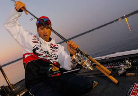Edwin Evers pulls his rods from the rod locker. 
