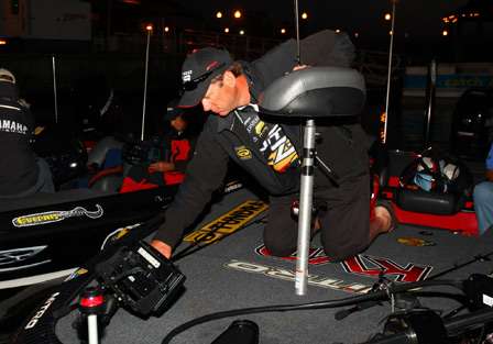 Kevin VanDam gets gear together in preparation for the final day of fishing on the St. Johns River. 