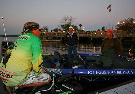 J. Todd Tucker and Steve Kennedy visit about their plans for the final day of fishing on the St. Johns River. 