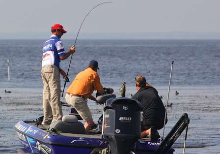 The cameras were on Faircloth as he boated another bass. 