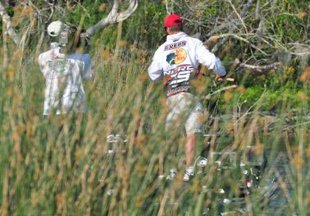 During his second stop on Day Four, Edwin Evers tucked into a pool behind a line of reeds to sight-fish.