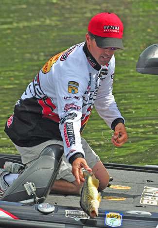 Evers tosses back a nice bass that wasn't big enough to earn a ride to the weigh-in.