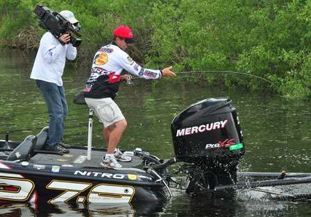 A bass gets tangled in Evers' Power-Pole.