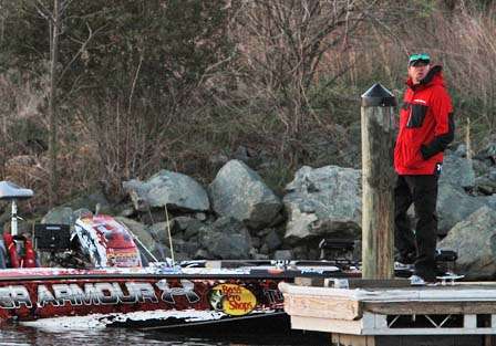 Jason Williamson waits at the dock for the 7 a.m. ET launch.