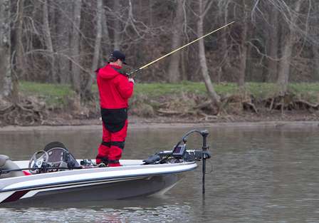 Shryock fished up in the river, far away from other competitors.