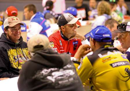 The meeting allows anglers a few light moments to visit before the rigors of an Elite Series tournament. 