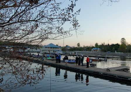 Early arrivals idle toward the dock on Day Two of the Alabama Charge on Pickwick Lake.