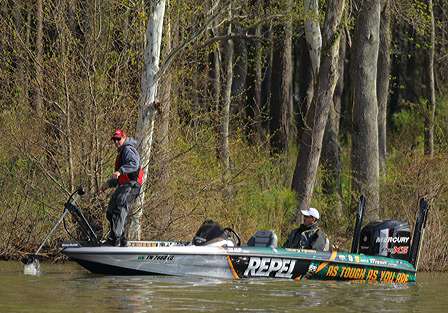 Gary Klein lifts his trolling motor to make a move.