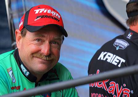 Shaw Grigsby waits in line smiling, knowing he has the fish to bump him up the leaderboard.
