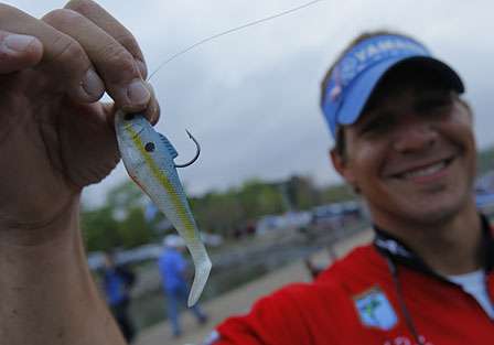Keith Poche shows off a bait that produced a second-place standing after two days.