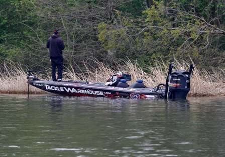 Jared Lintner works flooded cover on Pickwick Lake on Day Three.