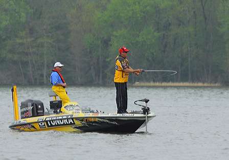 Terry Scroggins fishes on a main lake flat.