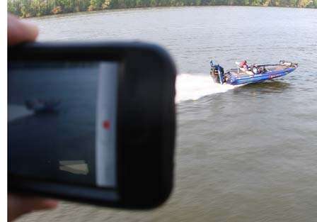 The BassCam camera captures Alton Jones running down river.
