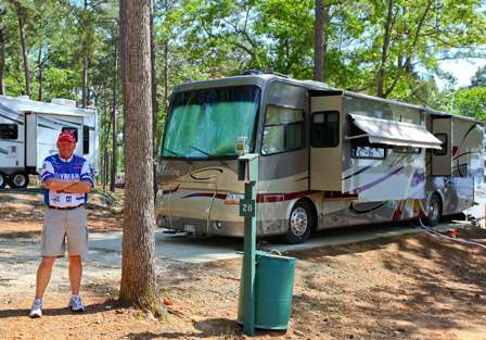 Leading in points for Angler of the Year, Alton Jones prepares to leave the campground at Toledo Bend to head to the angler meeting.