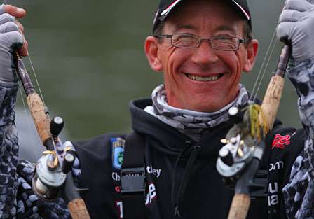 Charlie Hartley is all smiles while holding up his rods for the TroKar Battle on the Bayou.