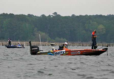 Mike McClelland and David Walker fish within sight of each other on Day One of the Trokar Battle on the Bayou.