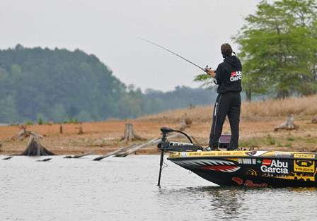Mike Iaconelli makes a cast near a flat bank early on the first day of competition.