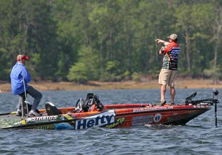 Mike McClelland works offshore on Day Two of the TroKar Battle on the Bayou.