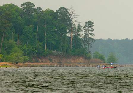 Russell Parish fishes a main lake point on Day Two of the TroKar Battle on the Bayou. 