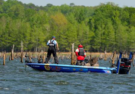 Craig Schuff managed the strong winds by tying his boat off to stumps. 