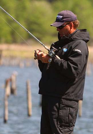 Davy Hite adjusts his bait after a swing and a miss. 
