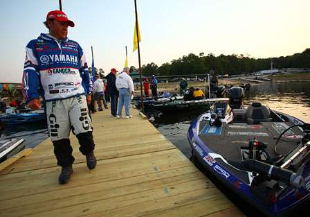 Rojas gets into his boat for the final day of the TroKar Battle on the Bayou.