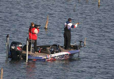 Walker casts to stumps in Blue Lake Sunday, needing on more decent fish to win. He had what he thought was a fish that would have won it, but it came off.