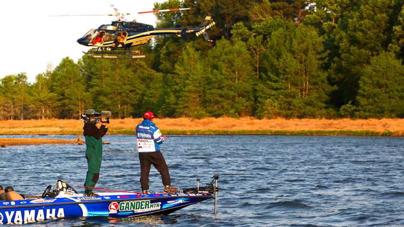 <p>
	The helicopter crew covers Dean Rojas for the web and Bassmaster TV at the TroKar Battle on the Bayou.</p>
