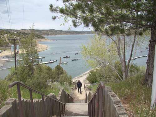<p>
	A long walk uphill separates the weigh-in site from the Navajo Lake State Park Marina.</p>
