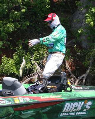<p>
	Unfortunately, the bass turned out to be the male, a smaller fish than the one he was targeting.</p>
