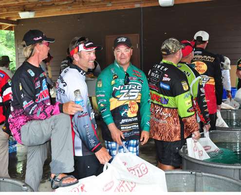 <p>
	Anglers wait for their opportunity to weigh on Friday.</p>
