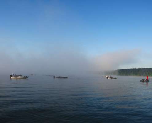 <p>
	A small flotilla of boats was following Kevin VanDam on Day Three.</p>
