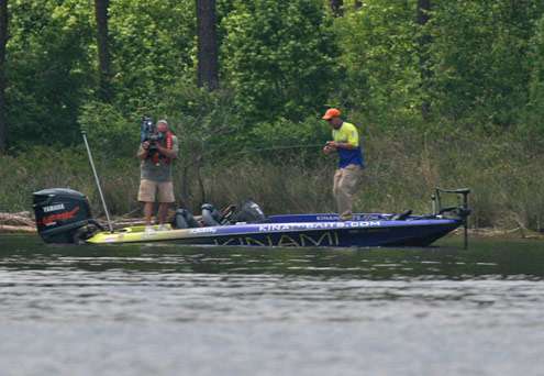 <p>
	Kennedy hooks into one of his biggest fish of the afternoon.</p>
