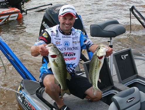 <p>
	Randy Howell shows off his two biggest fish from Day Two of the Pride of Georgia.</p>
