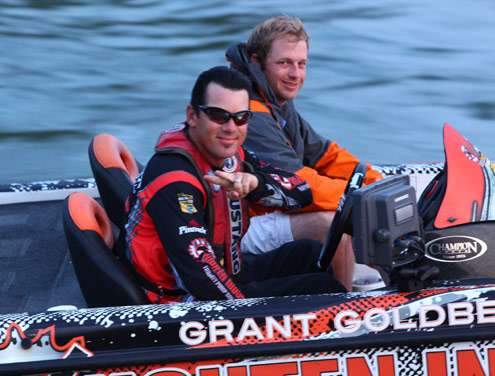 <p>
	Grant Goldbeck and his Marshal smile as they head out onto Lake Murray Friday.</p>
