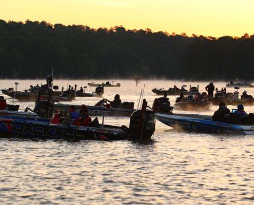 <p>
	Anglers wait for the launch to begin on Day One of the Pride of Georgia on West Point Lake.</p>
