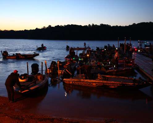 <p>
	 Anglers lined the dock and shoreline waiting for Day One of competition to get underway.</p>
