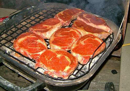 <p>
	Chachere filled the grill with handcut ribeyes from a butcher down the road.</p>
