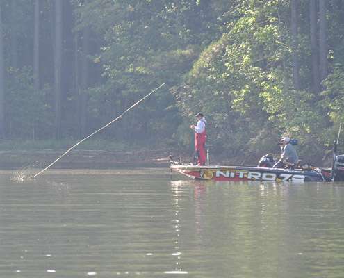 <p>
	VanDam fished topwaters at the start of fishing Saturday. He worked the surface lures extremely fast, hoping for a reaction bite.</p>
