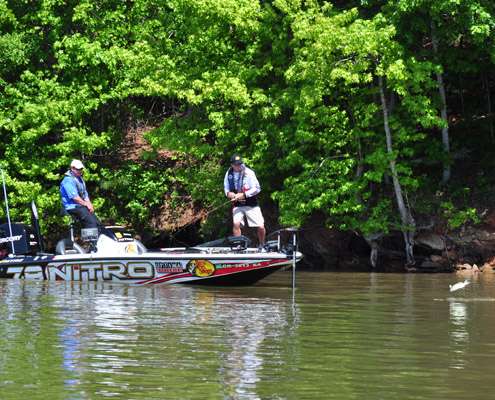 <p>
	Following a long dry spell, Evers battles his fourth bass, a small keeper he added to his livewell.</p>
