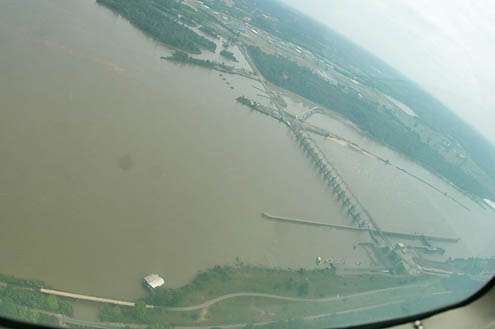 <p>
	A large covered dock (bottom left) was knocked free from its moorings by floodwaters.</p>

