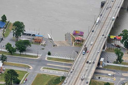 <p>
	The launch ramp is across the river in North Little Rock.</p>
