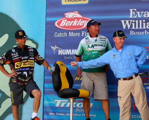 <p>
	Mike Iaconelli, Davy Hite and Trip Weldon look on as Casey Ashley is pulled to the stage.</p>
