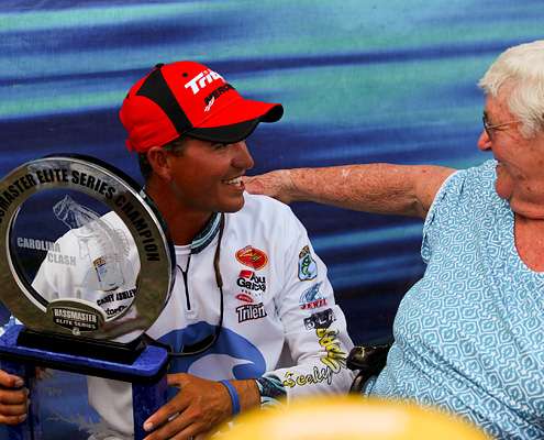 <p>
	Ashley gets congratulations from his grandmother after his win.</p>
