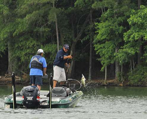 <p>
	Hite hooks up with a nice-sized keeper largemouth.</p>
