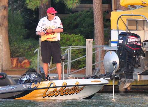 <p>
	Smith sets the hook again and was working on a limit of fish with most of the day remaining.</p>
