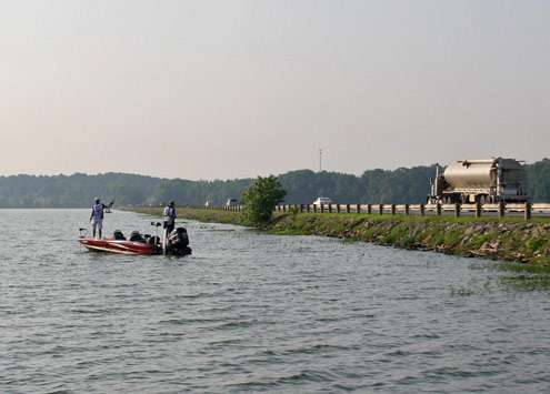 <p>
	The team from Texas A&M was in fourth place after one day of fishing on Lake Dardanelle.</p>
